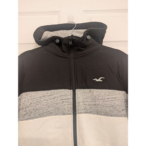 Men's Hollister California Hoodie S Black White Colorblock Full Zip Jacket,